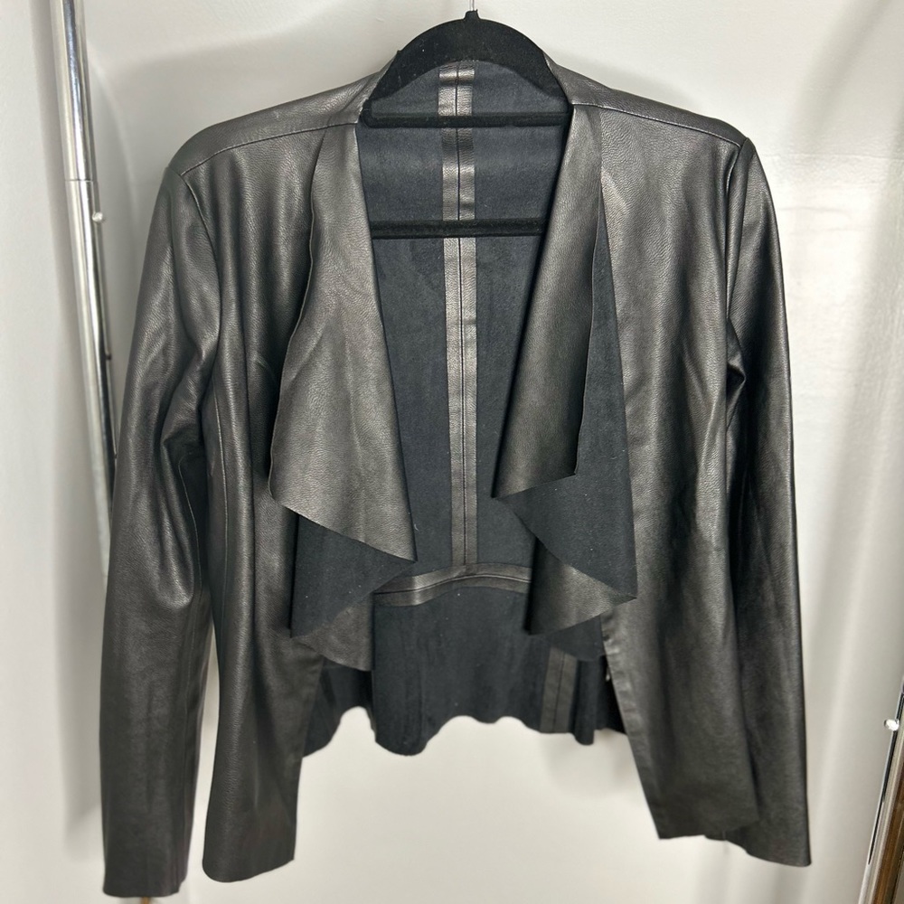Zara Basics Waterfall Collared Vegan Leather Jacket - Picture 1 of 8